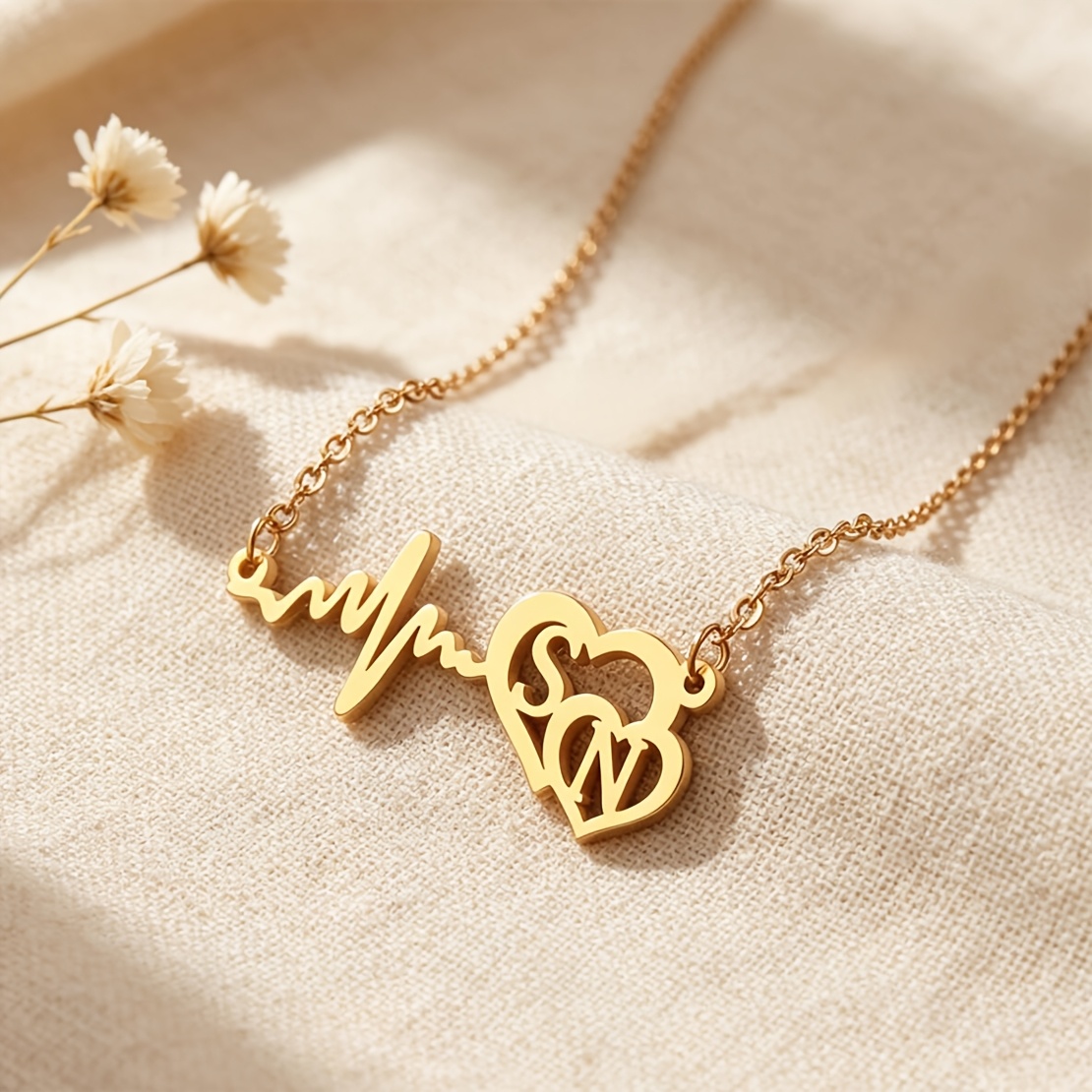 Women's ECG Hollow-Out Double Heart Custom Necklace